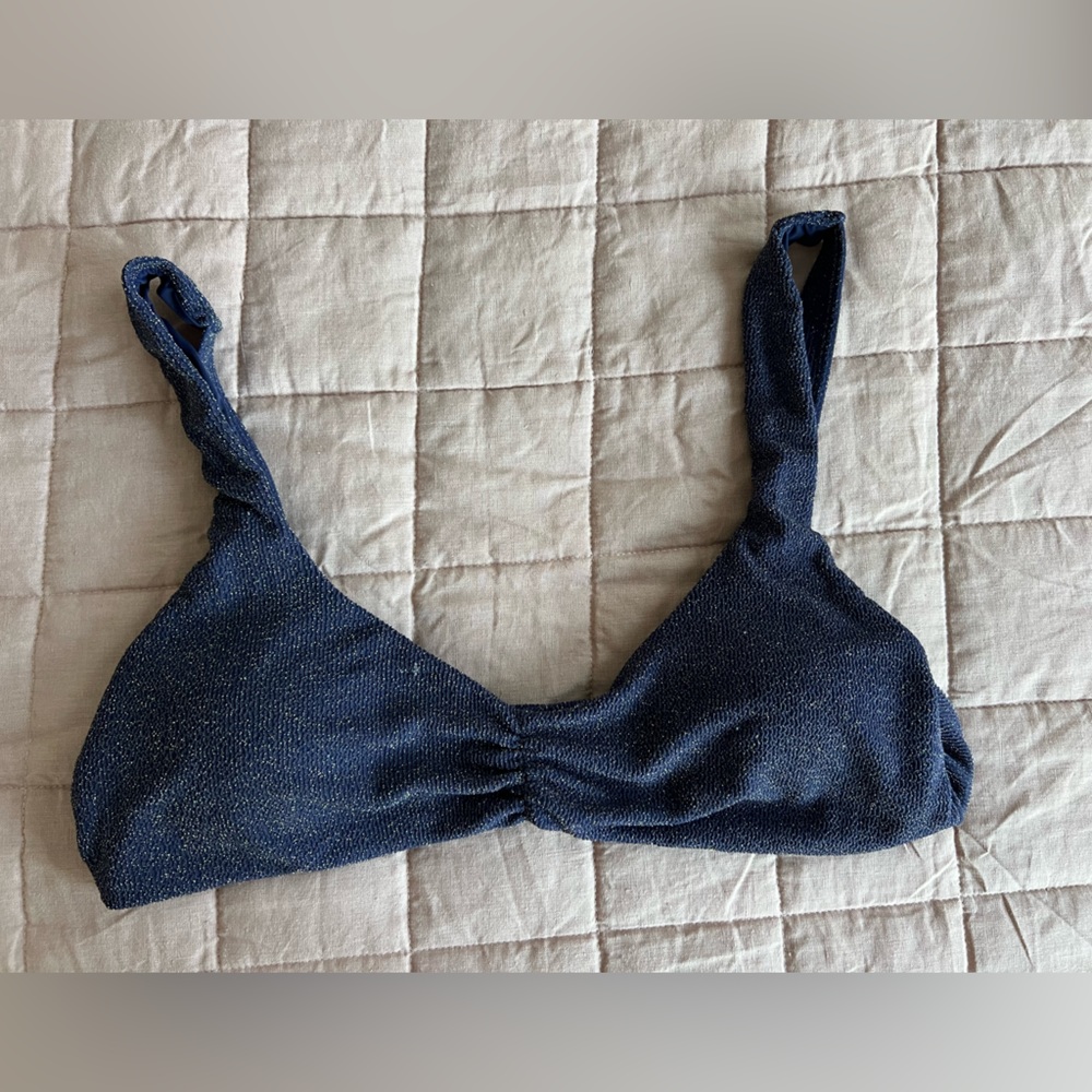 Andie Swim Honolulu Top - Sparkly Gold & Navy tie-back bikini top sz. XL